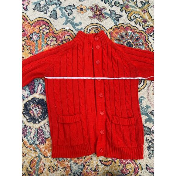 Vintage Sears Button Up Sweater Cardigan Orange Red Acrylic Pockets - Picture 6 of 7